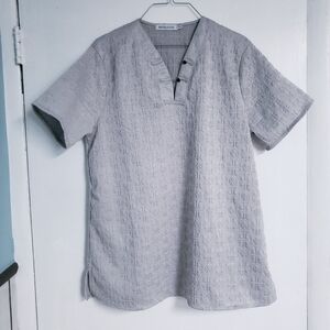 Tory Burch Raised Design Misslook XL Womens Button Up Collar Gray Blouse Top